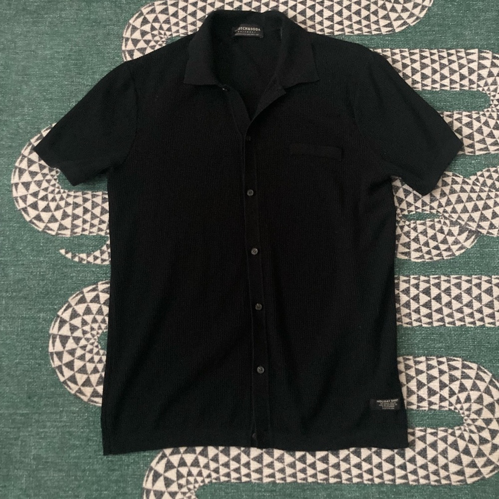 Scotch & Soda Black Knit Casual Button Down Holiday Shirt